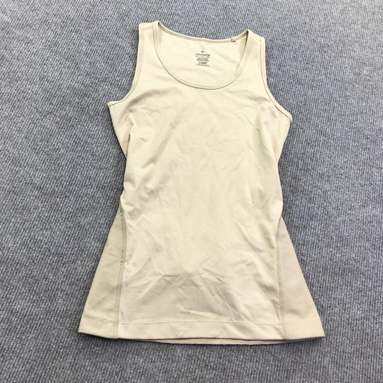 Tommie Copper Womens Back Support Tank Top Shirt Small Beige Compression Stretch