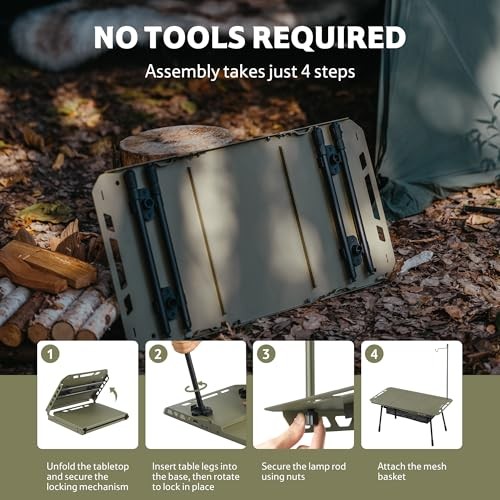 Tactical Camping Table with Adjustable Height, Collapsible Table Green