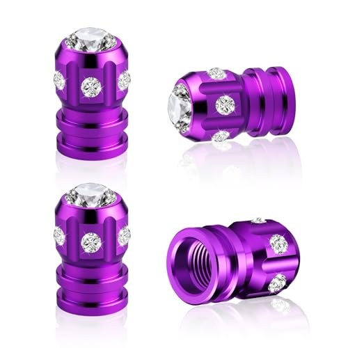 4PCS Bling Crystal Tire Valve Stem Caps, Universal Sparkly Diamond Purple