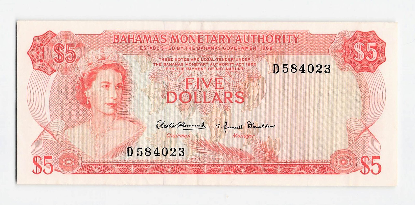 Bahamas, P-29a 1968 $5, Banknote.
