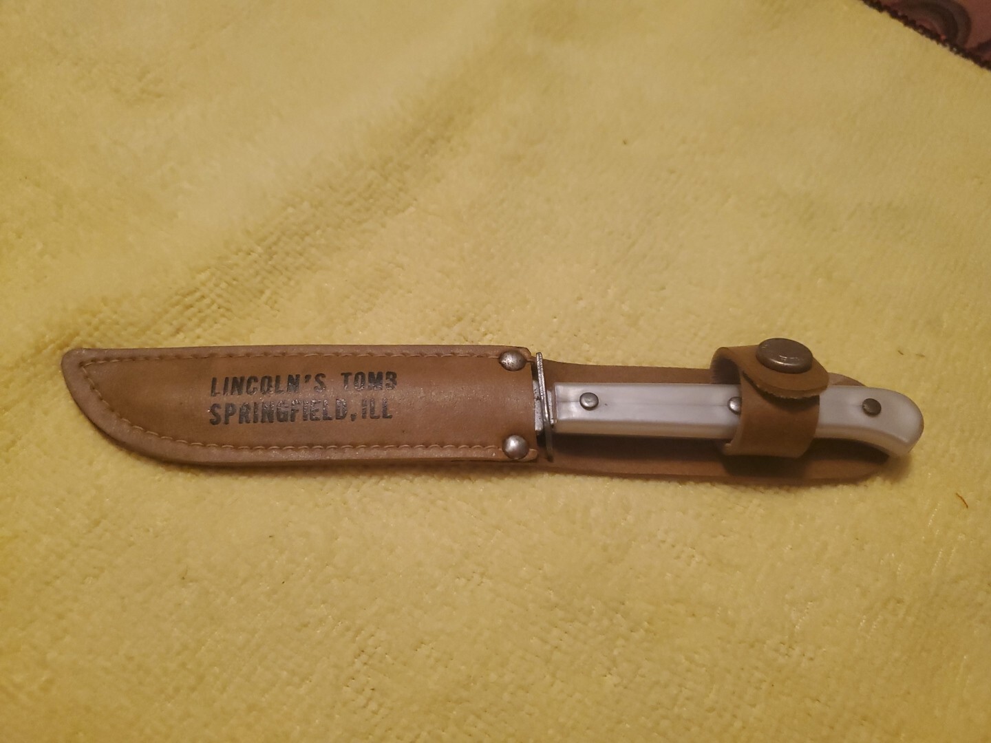 Vintage Lincoln's Tomb Souvenir Knife With Sheath Fixed Blade Old House Estate