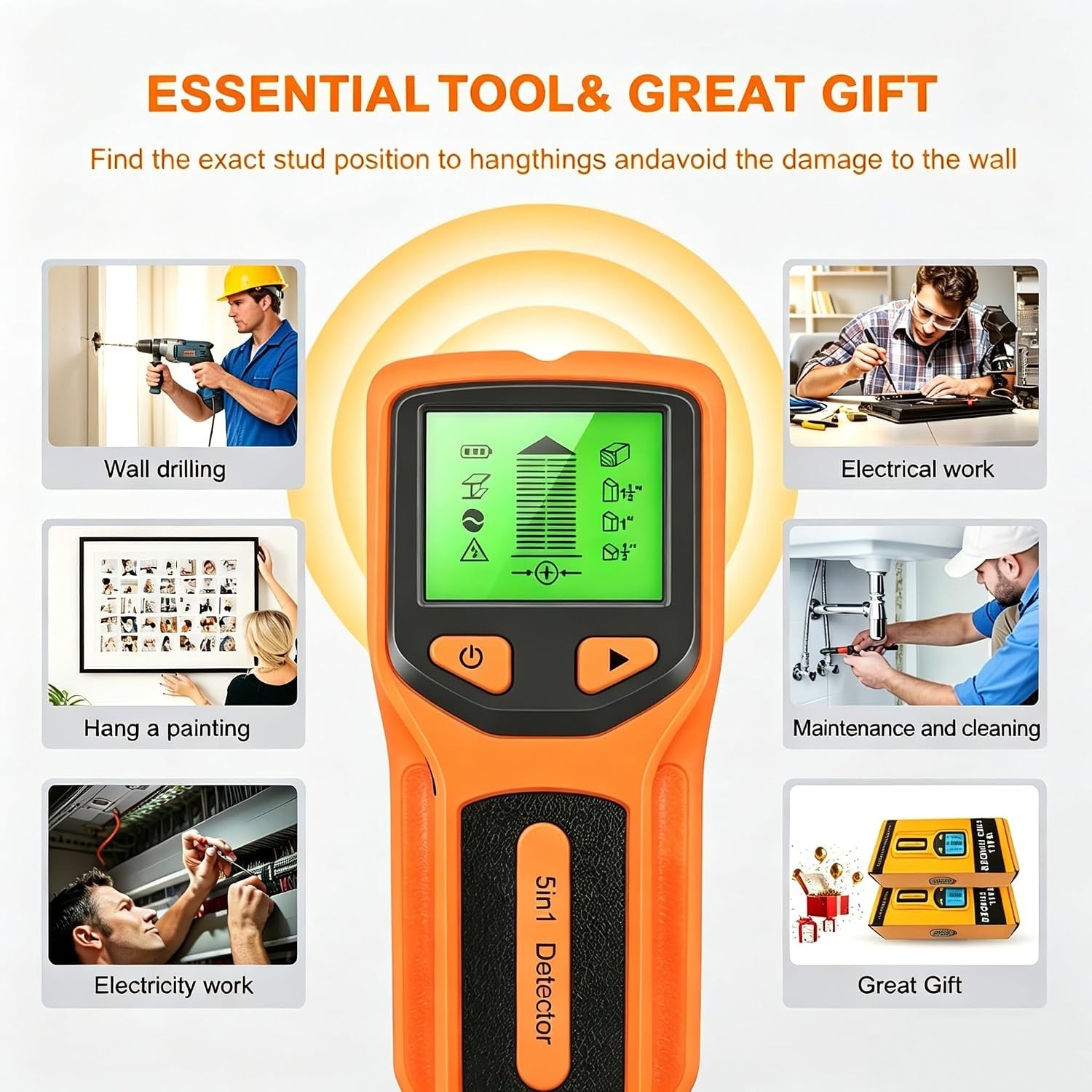Stud Finder Wall Scanner - 5 in 1 Multifunctional Stud Detector w/Smart Chip ...