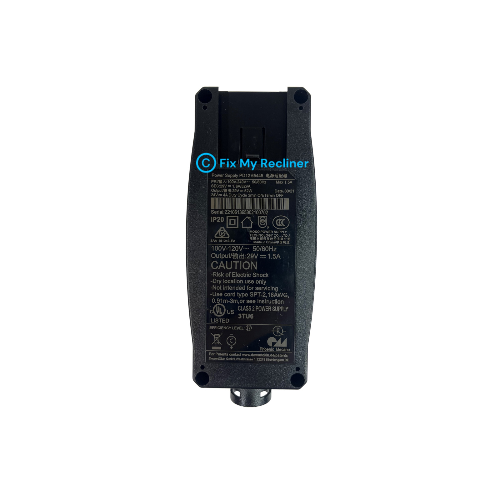 Okin PD12 65445 Transformer Electric Recliner Power Supply Sofa Chair Angled Pin