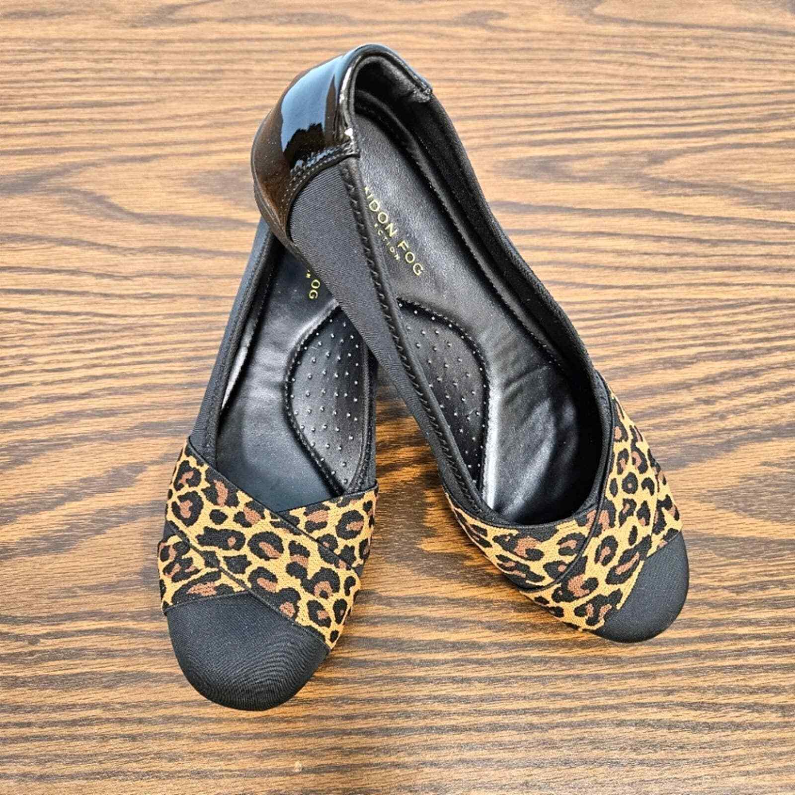 London Fog Collection Women's Carina Black & Leopard Print Demi-Wedge Flats
