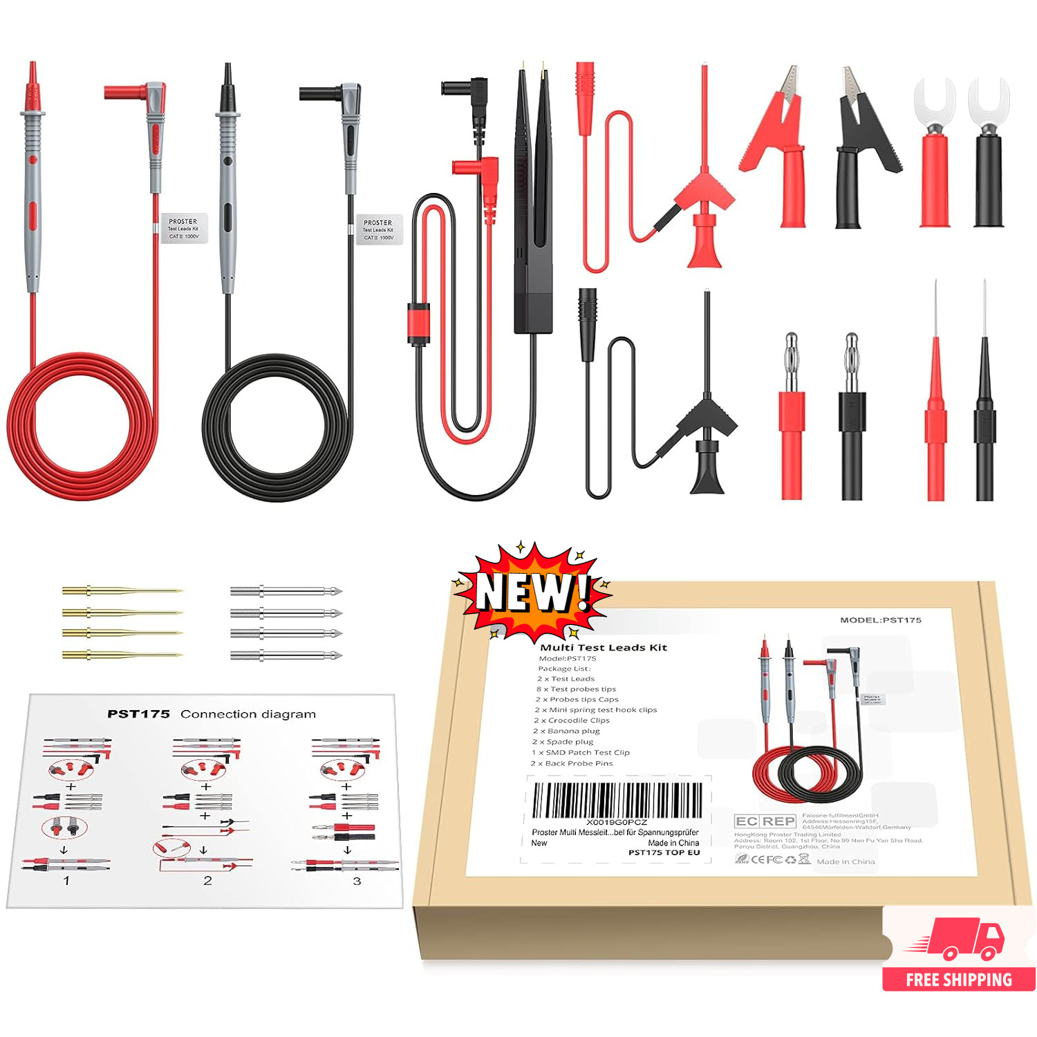 Kit de cables de prueba multiusos: Cables de prueba para multímetro con pinzas d