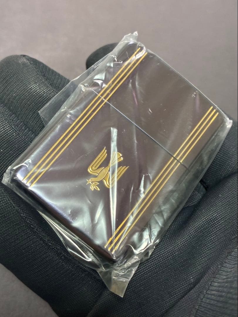 Zippo Peace Blue Titanium Gold Stamp Line One Sided Processing Lighter RegularOp