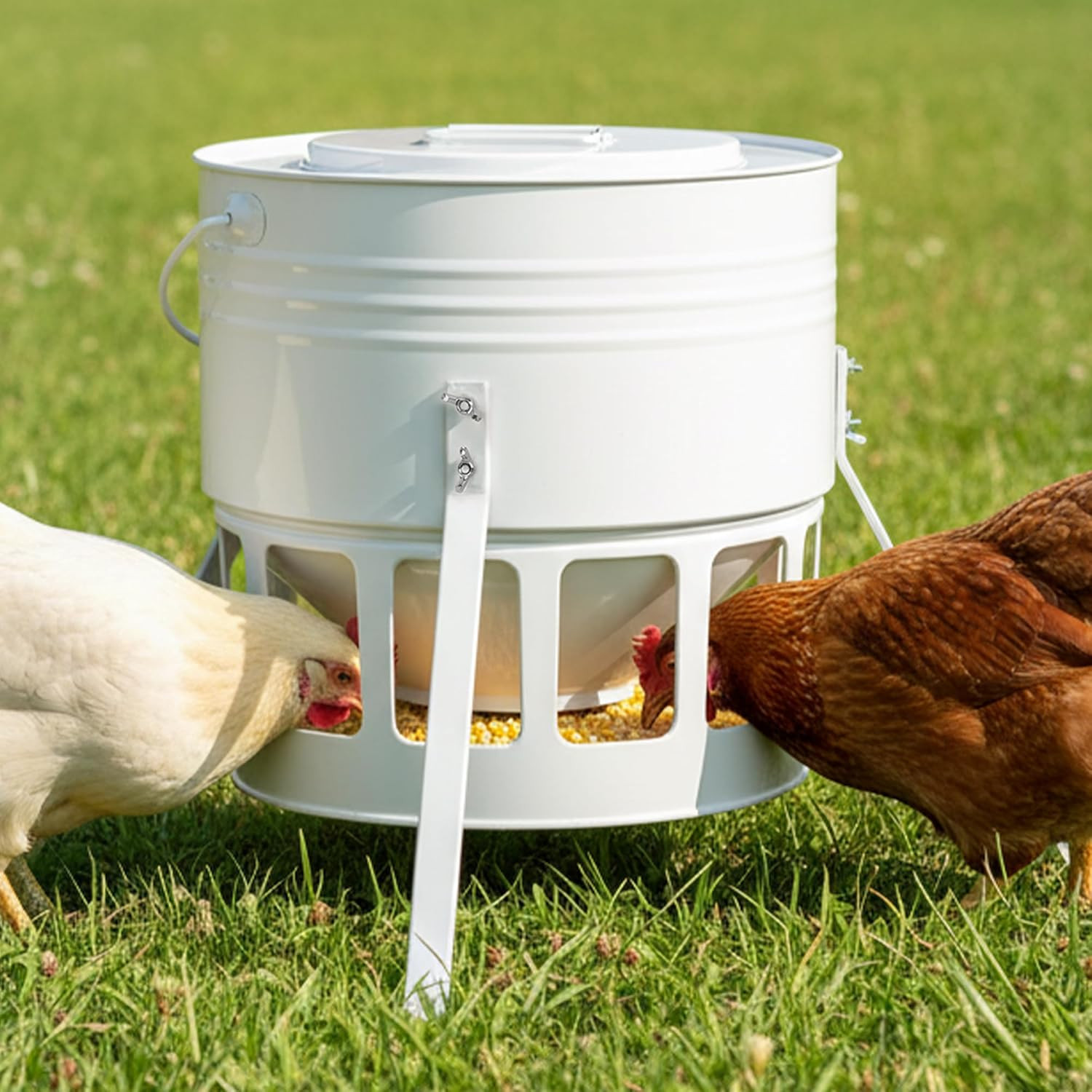 Metal Chicken Feeder - 20Lbs No Waste Chicken Feeder with 12 Ports, Powder Coate