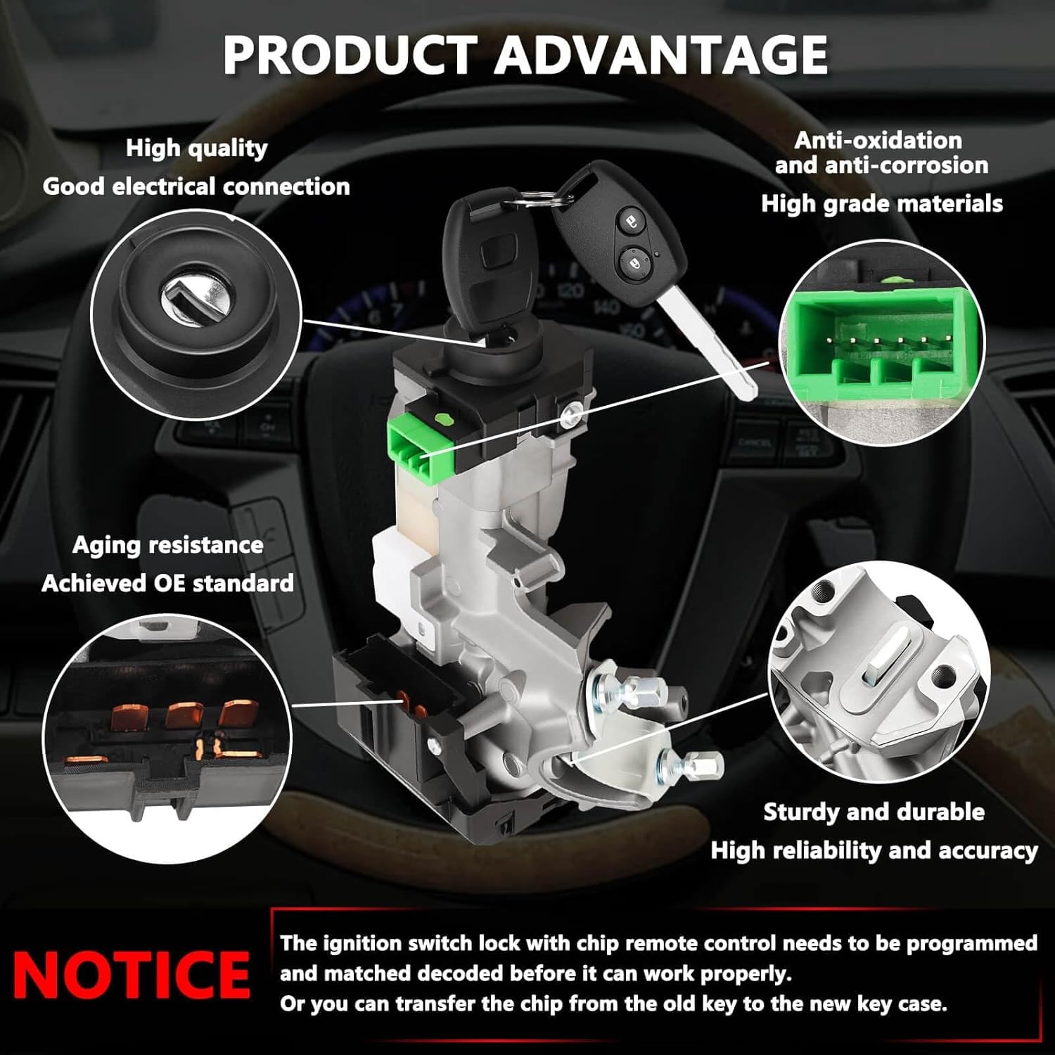 For Odyssey 2005-2010 Ignition & Door Lock Cylinder Switch Assembly Set 2 Keys