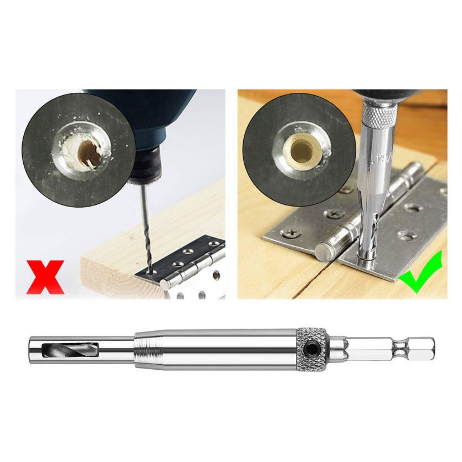 1/4in Hex Self Centering Hinge Hardware Drill Bit Set With Unique Design