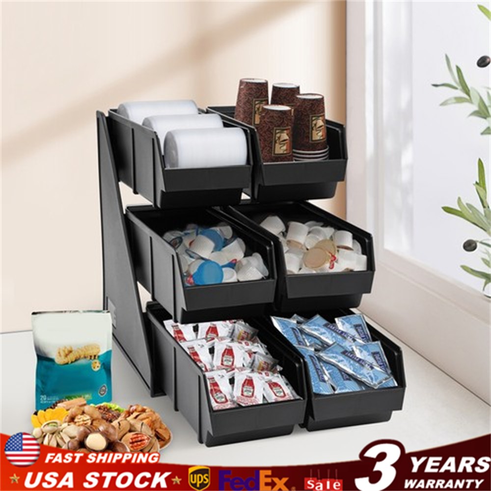 3 Tiers Compact Wooden Coffee Station Organizer for Counter，Condiment Organizer