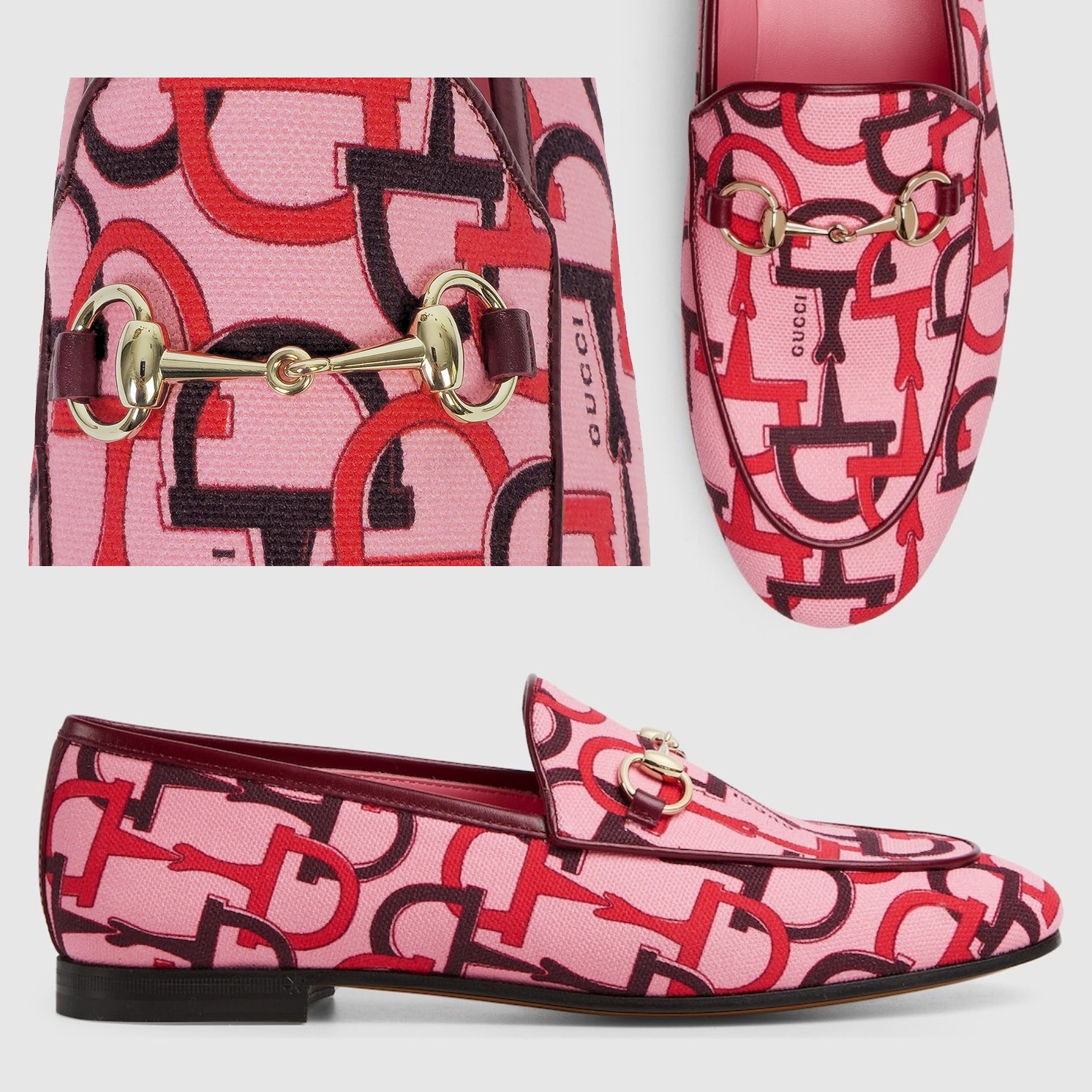 GUCCI SHOES JORDAAN HORSEBIT PRINT CANVAS LOAFERS $1,050 sz 39 9 US