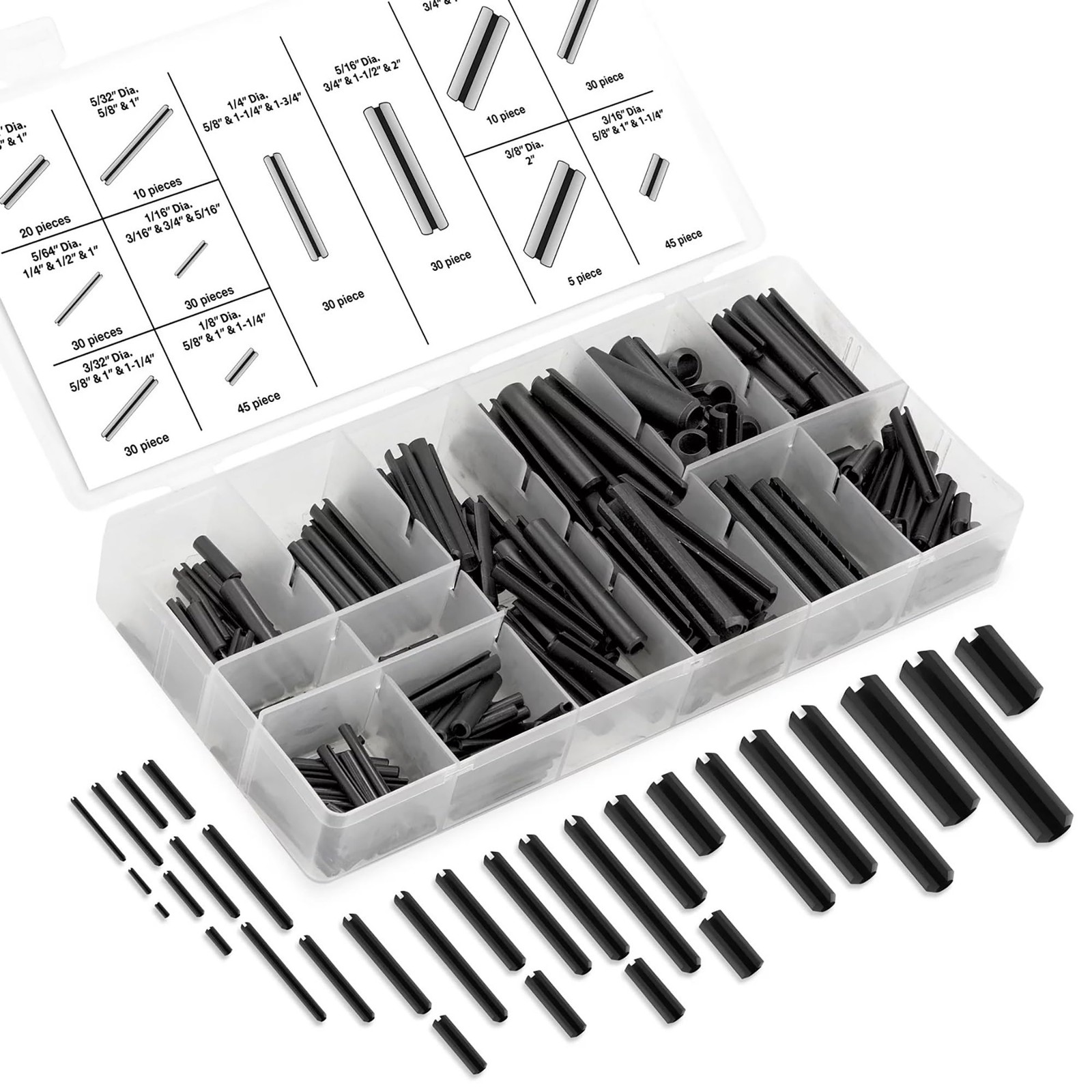 50412A Roll Pin Assortment Set with Storage Case | 315 Pieces | SAE | Slotted...