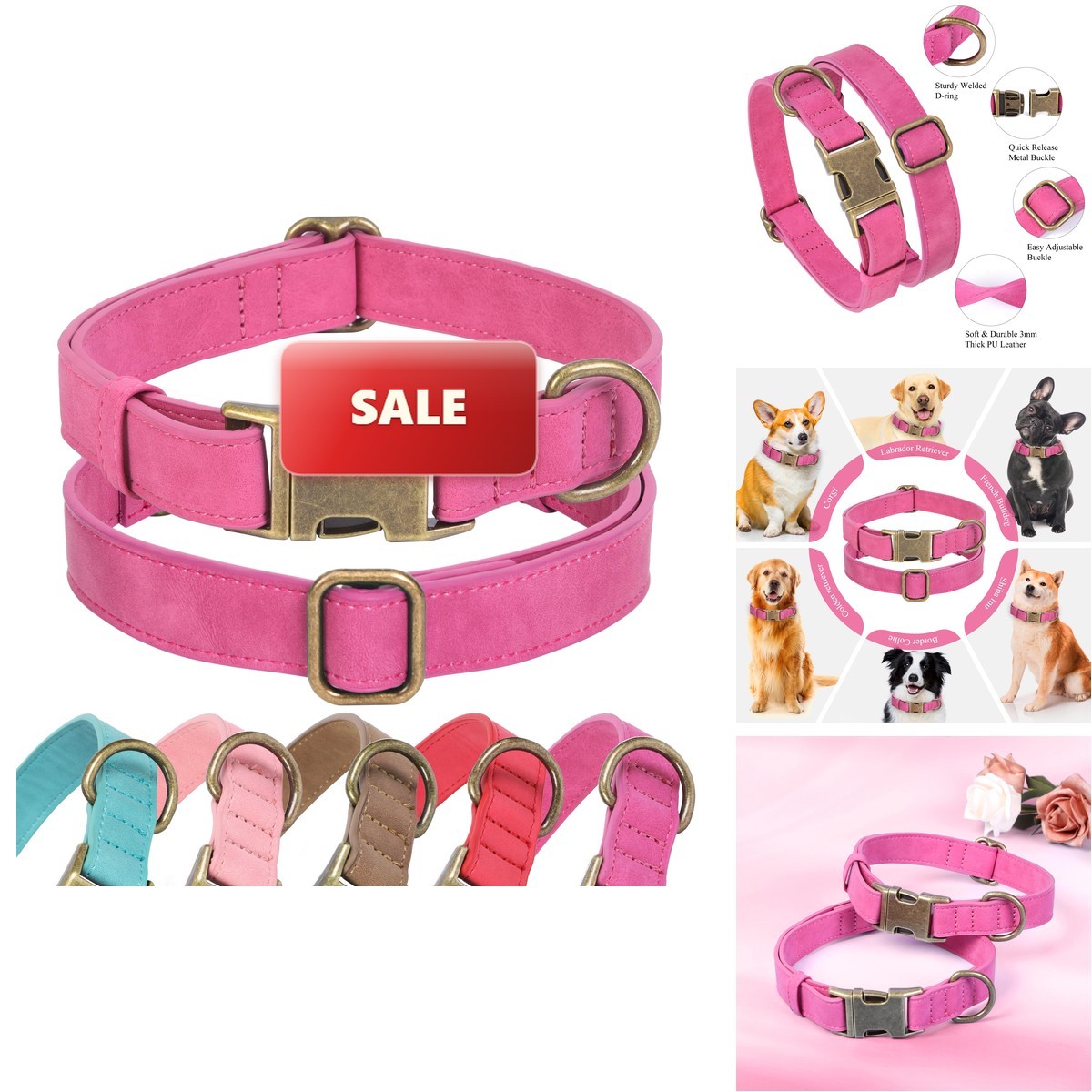 Jumpress Soft Leather Dog Collar For Medium Dogs (hot Pink, 13-20") JC005RO-M