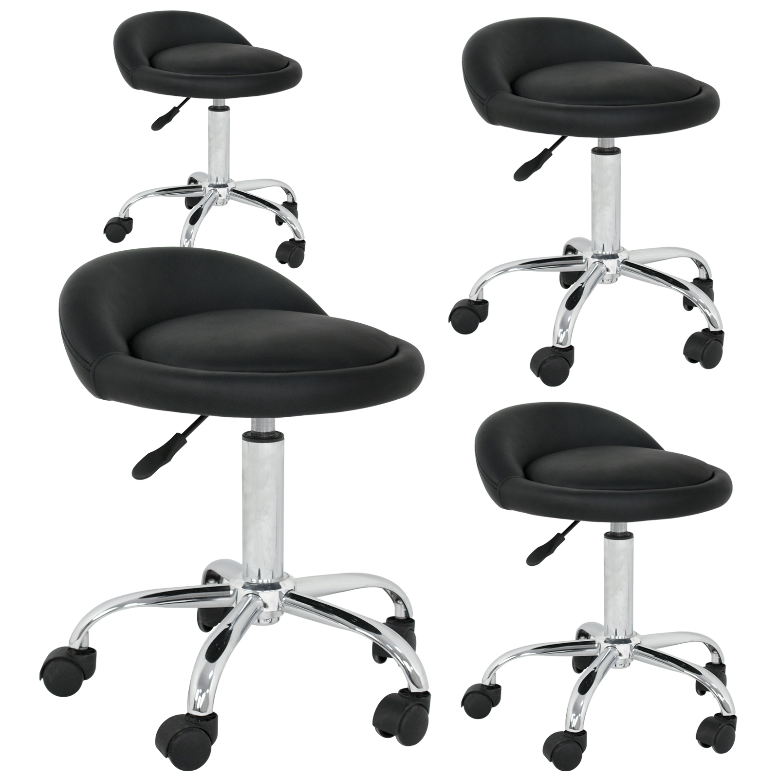 Hydraulic Adjustable Set of 4 Rolling Massage Salon Spa Stools Open Back Chairs