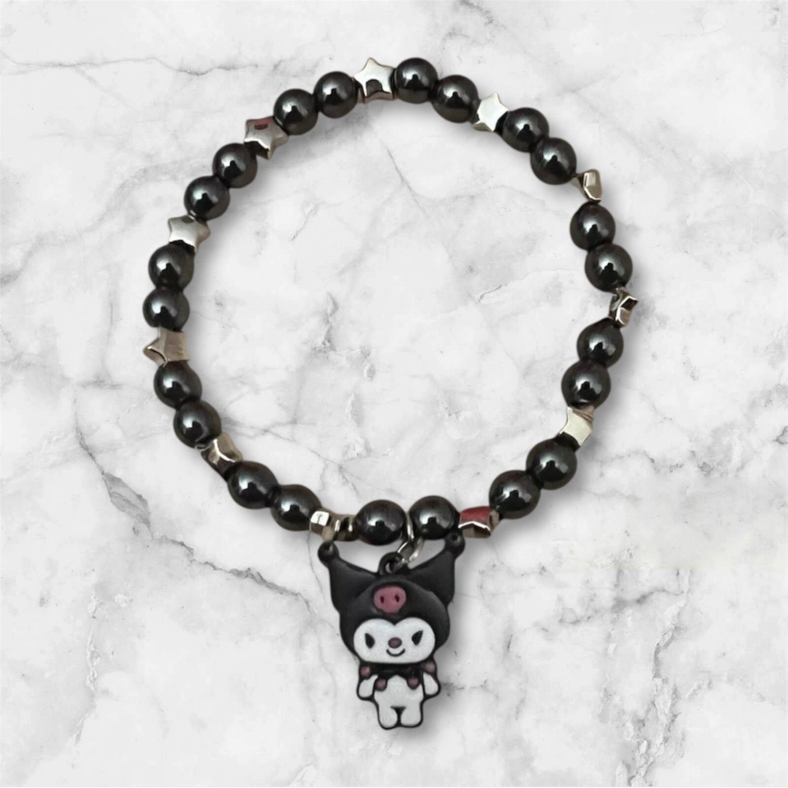 Black Beaded Stretchy Bracelet| Sanrio’s Kumori| Handmade Beaded Bracelet
