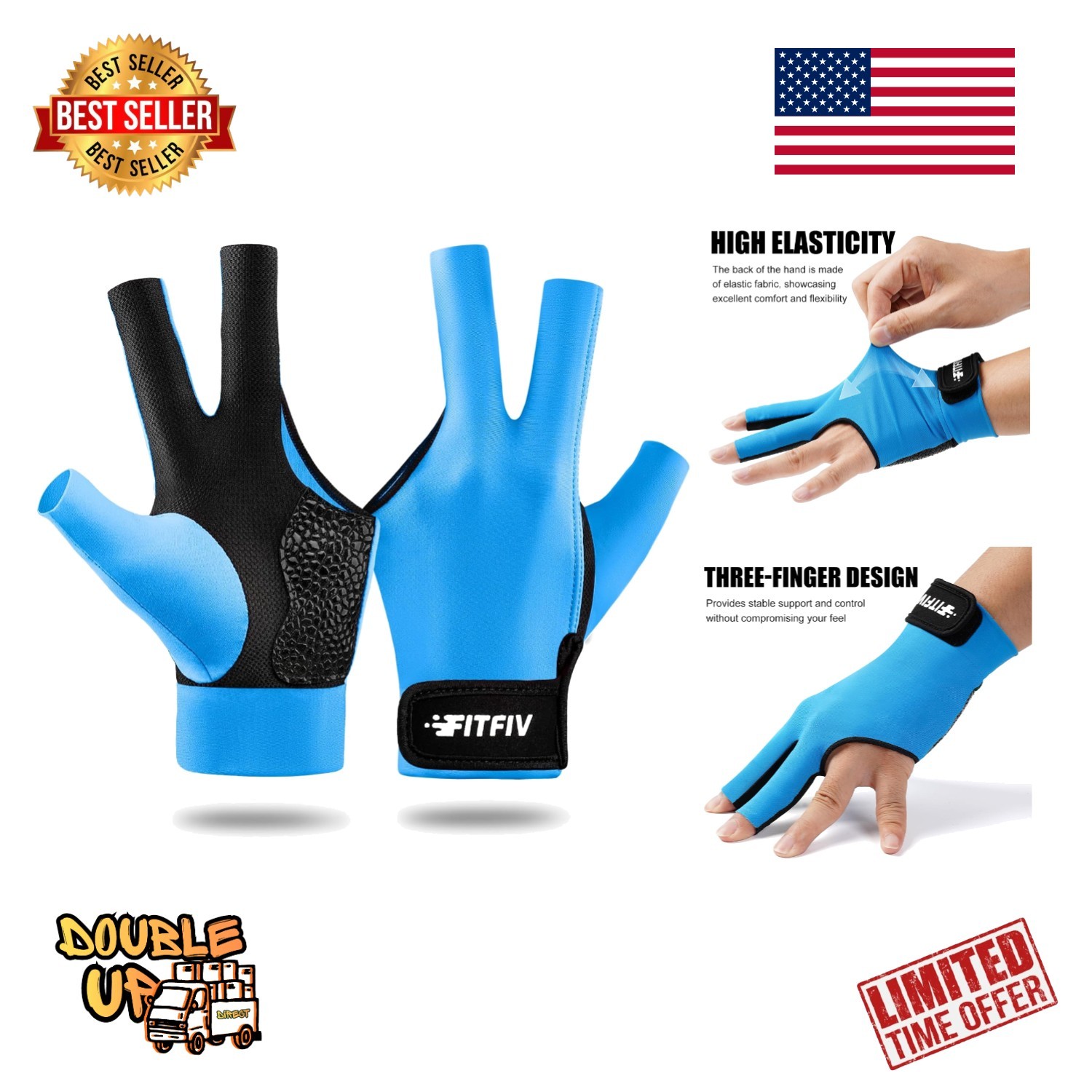 Billiard Pool Glove for Left Hand 3 Finger, Durable Double Stitching, Snooker...