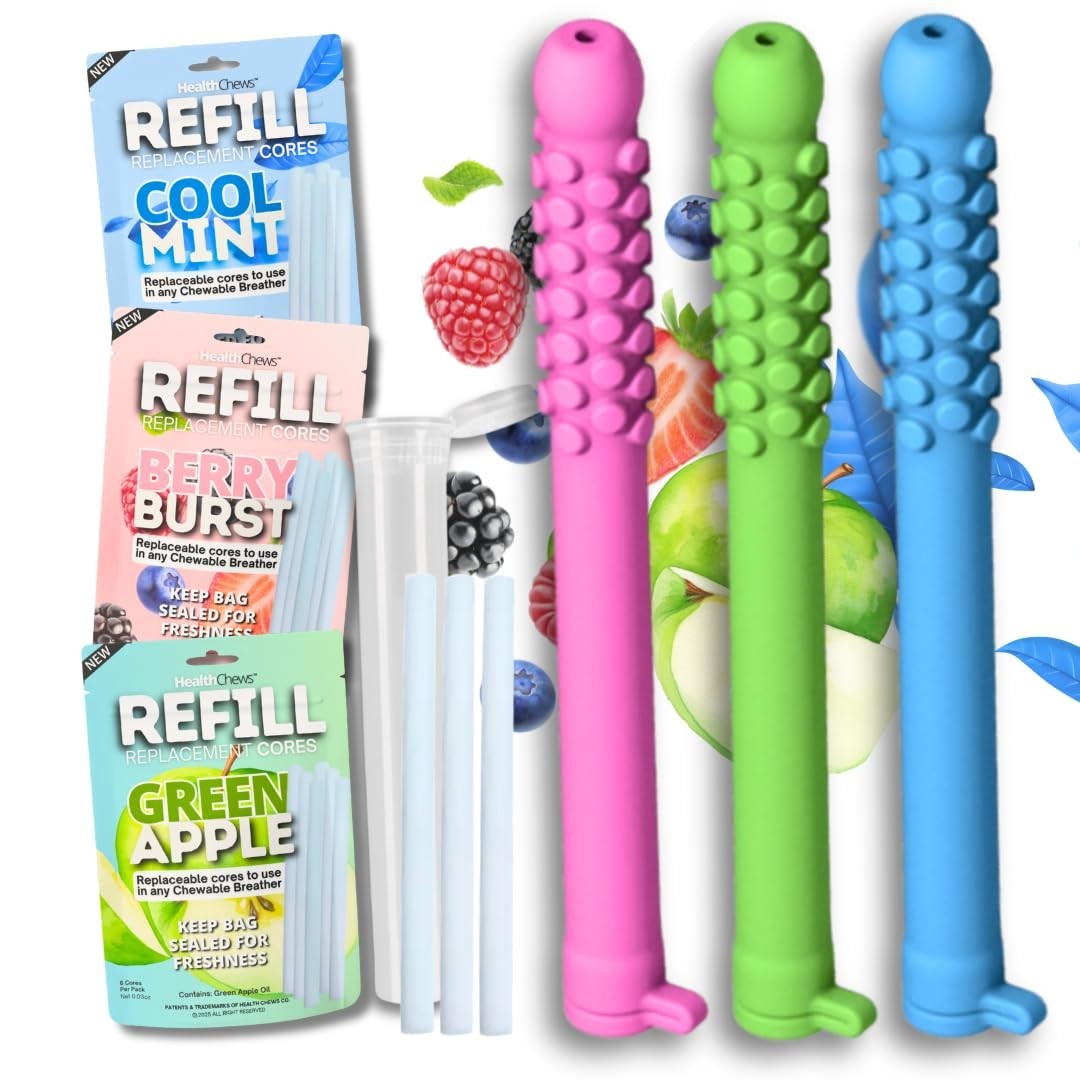 Health Chews 3 Pack Chewable Breather Sticks – Vaporless Essential Oil Inhalers
