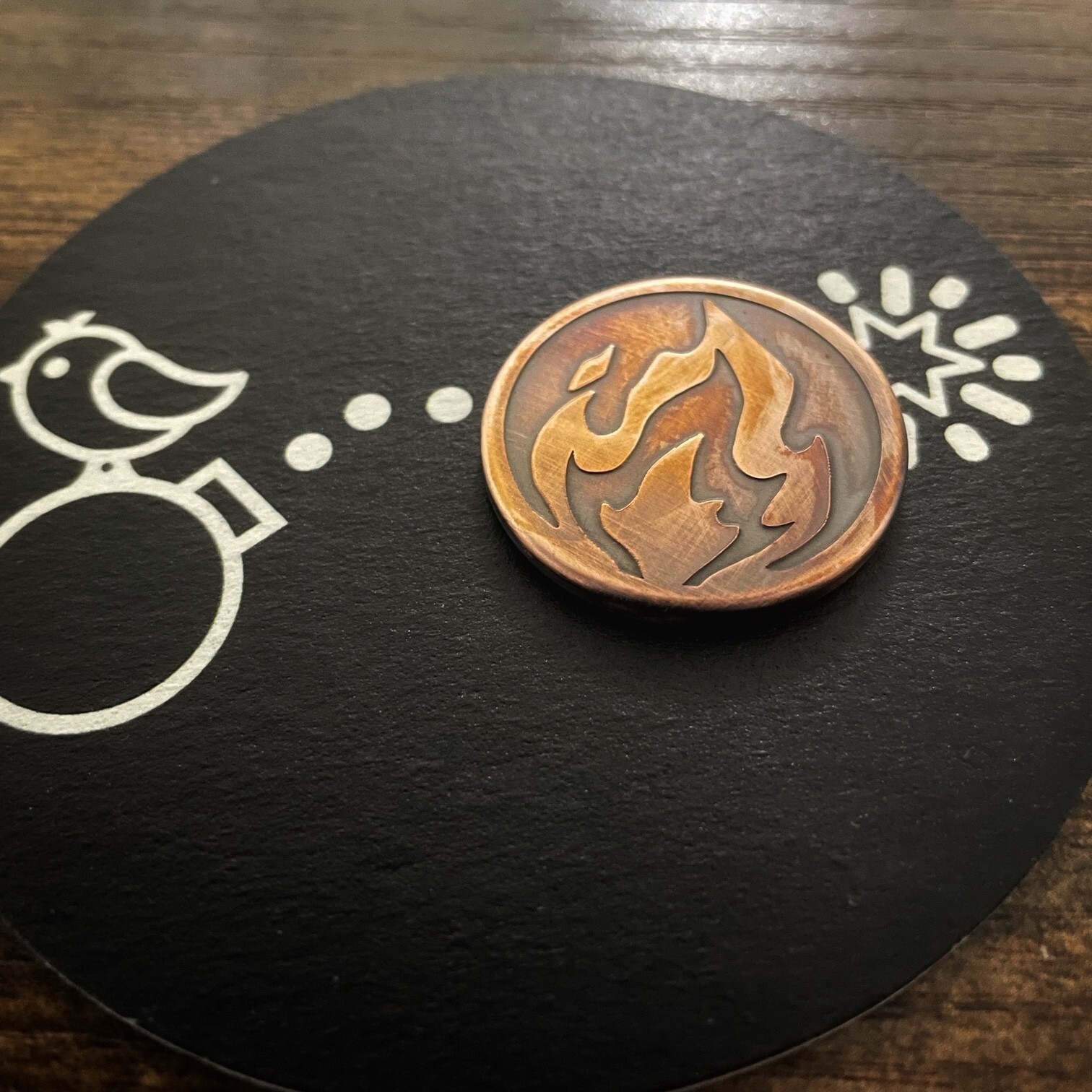FIRE (Raised Relief Aged Copper) Hand Made Custom Golf Ball Marker!