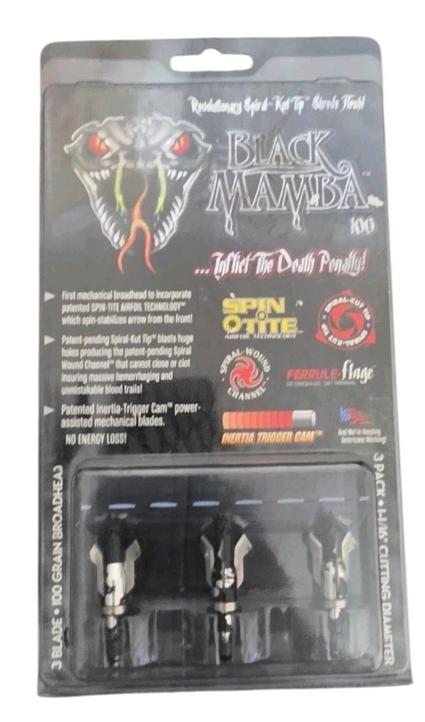 1 Pack of 3 Black Mamba Broadheads - 100 Grain - 1-1/16" Dia New unopened