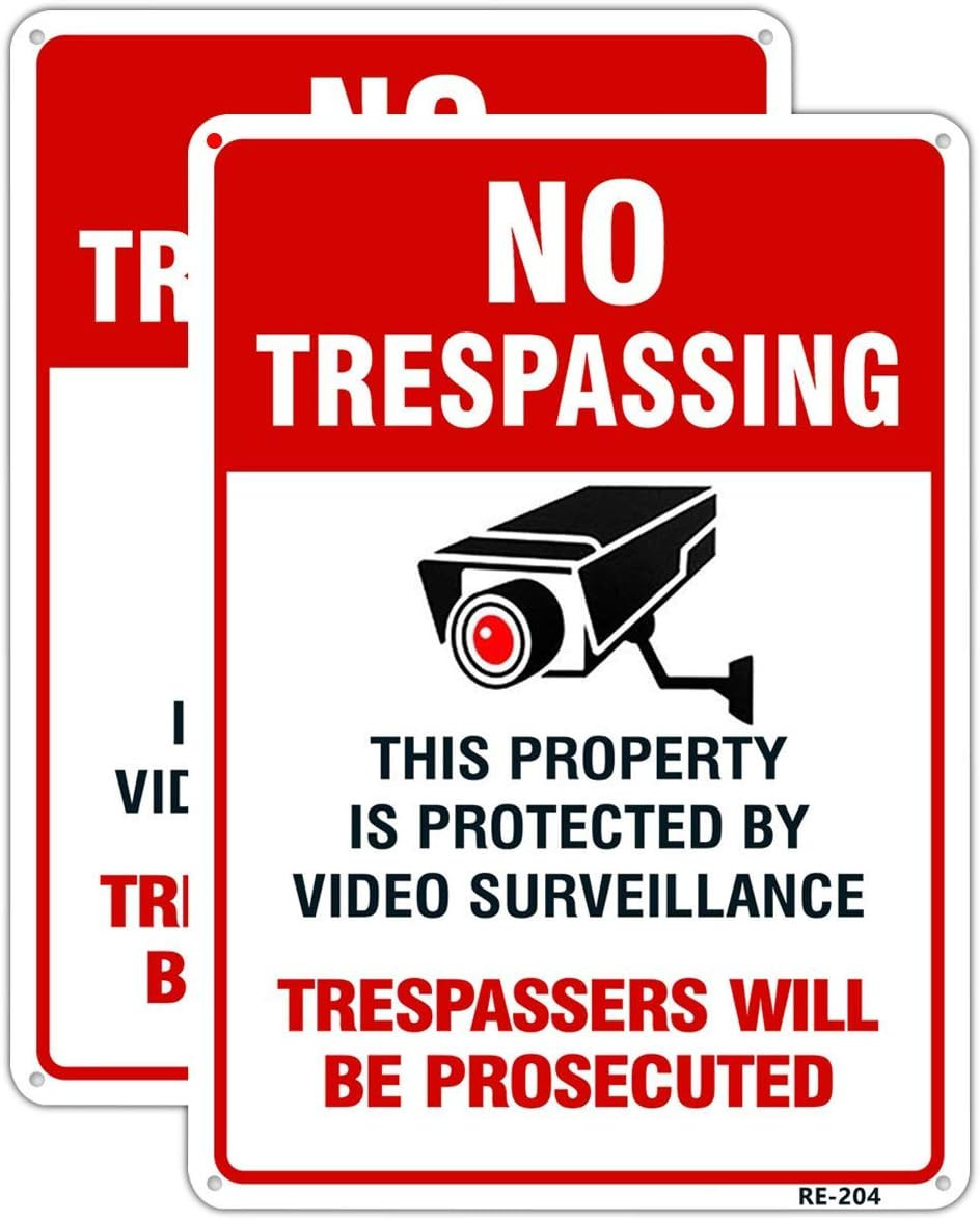 Large Video Surveillance No Trespassing Sign, 10X14 Aluminum, 4 Pack | UV Printe