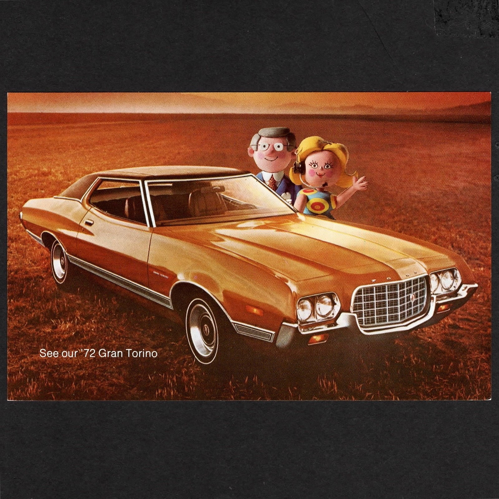 1972 Ford Gran Torino 2Dr Hardtop: Original Dealer Promo POSTCARD Unused VG+/Ex