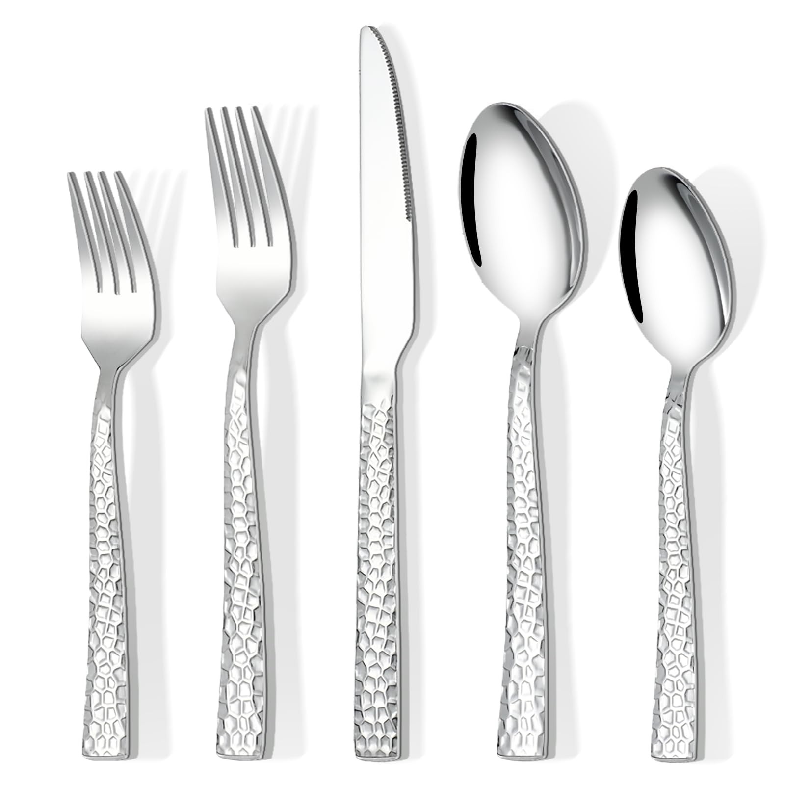 20-Piece Silverware Set, Hammered Stainless Steel Flatware Set for 4, Kitchen...