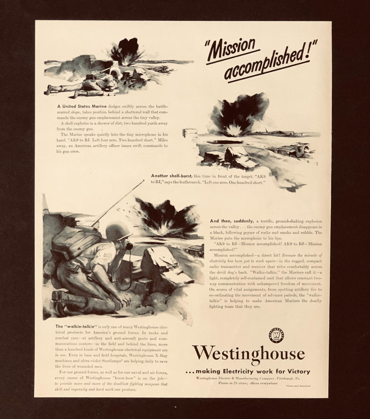 1942 Westinghouse WW II Advertisement Marines Battle Walkie Talkie Vtg Print AD