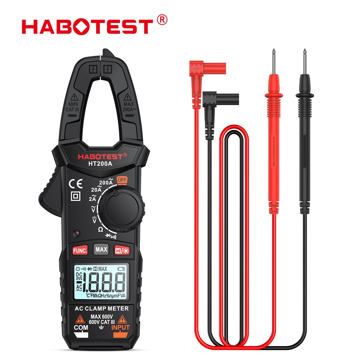 HABOTEST HT200A Digital Clamp Meter Voltmeter Ammeter Ohmmeter True RMS