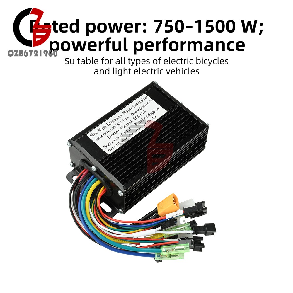 36V 48V 64V 30A Sine Wave Brushless Motor Controller 750-1500W Three-Mode Driver