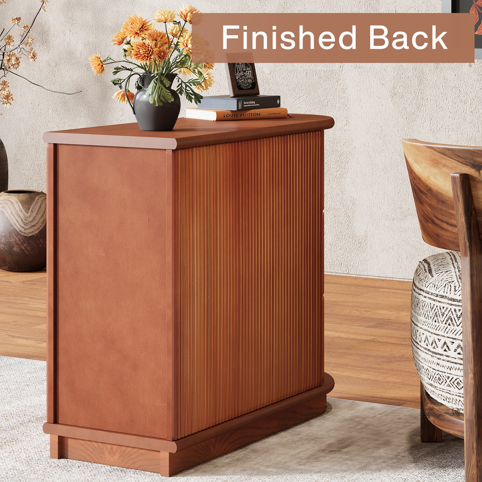 3-Drawer Wooden End Table, Modern Slim Sofa Side Table, No Assembly Required