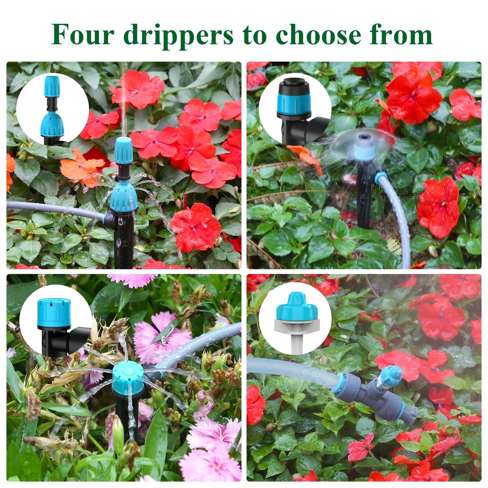 150FT Drip Irrigation Kit with 2-Zone Timer, Adjustable Nozzles & Fast-Plug Tubi