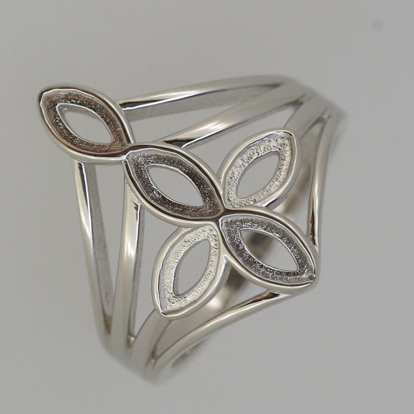 Sterling Silver Semi Mount Ring Setting MQ 6X3mm Cabochon Floral