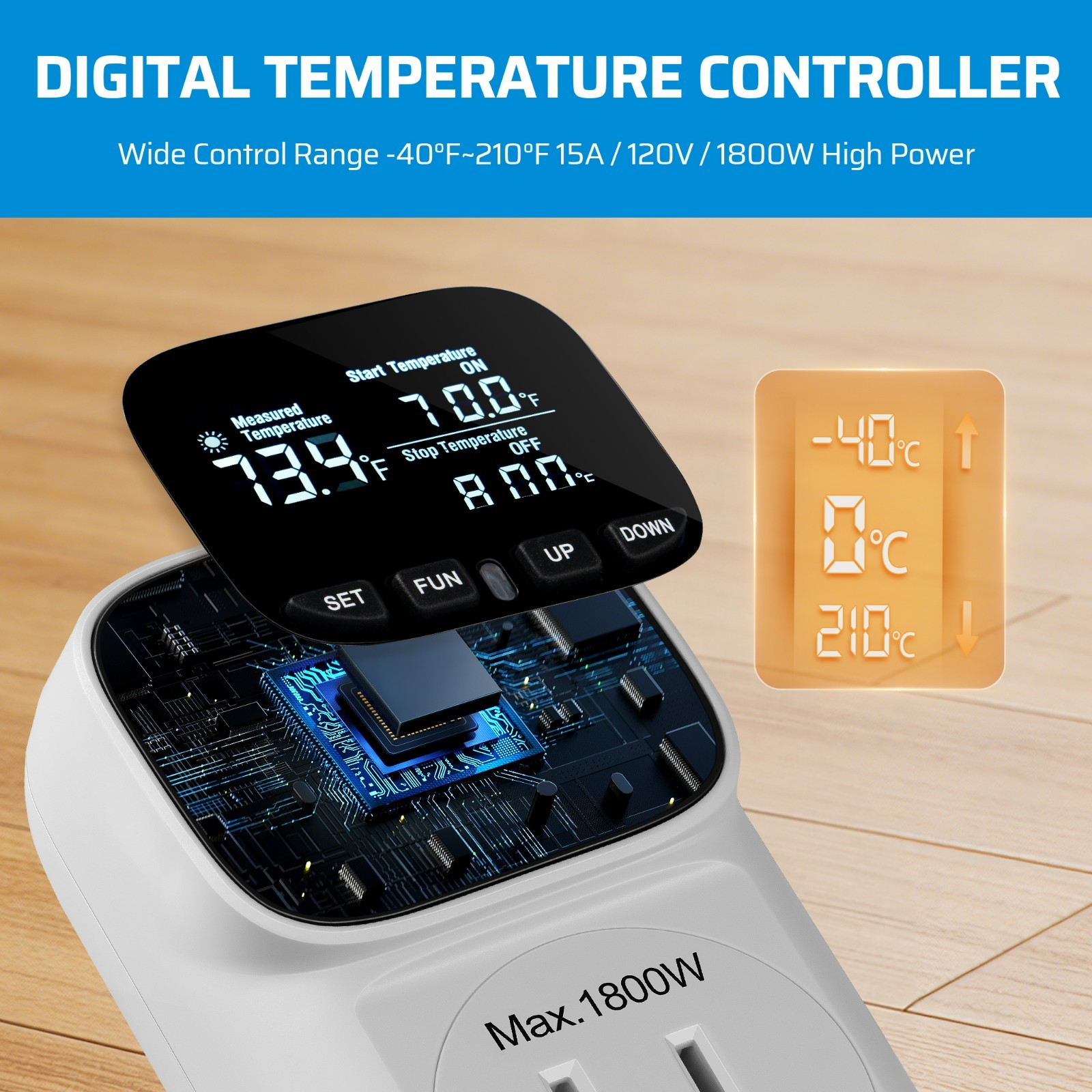 Digital Thermostat Outlet Plug 15A Heating Cooling VA Display Timer Greenhouse