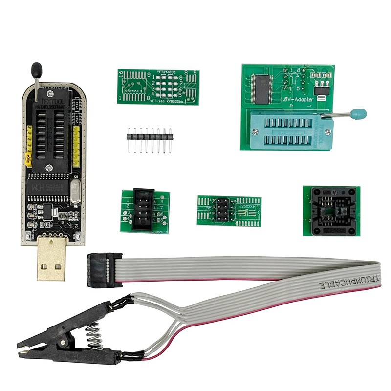 CH341A USB Programmer Set w/ SOIC8 Clip+1.8V Adapter for 24/25 Series BIOS Flash