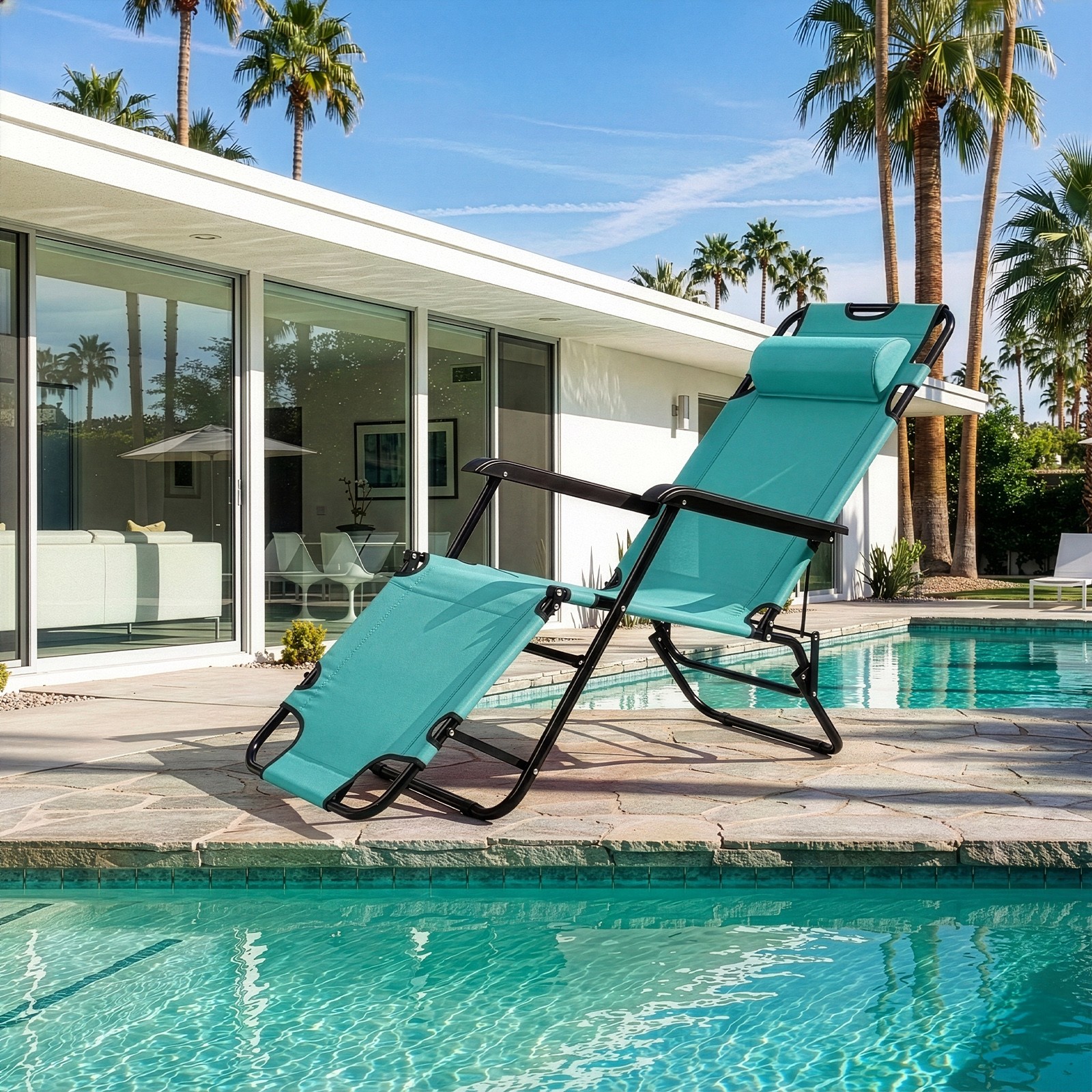 Portable Dual Purposes Extendable Folding Reclining Chair Green