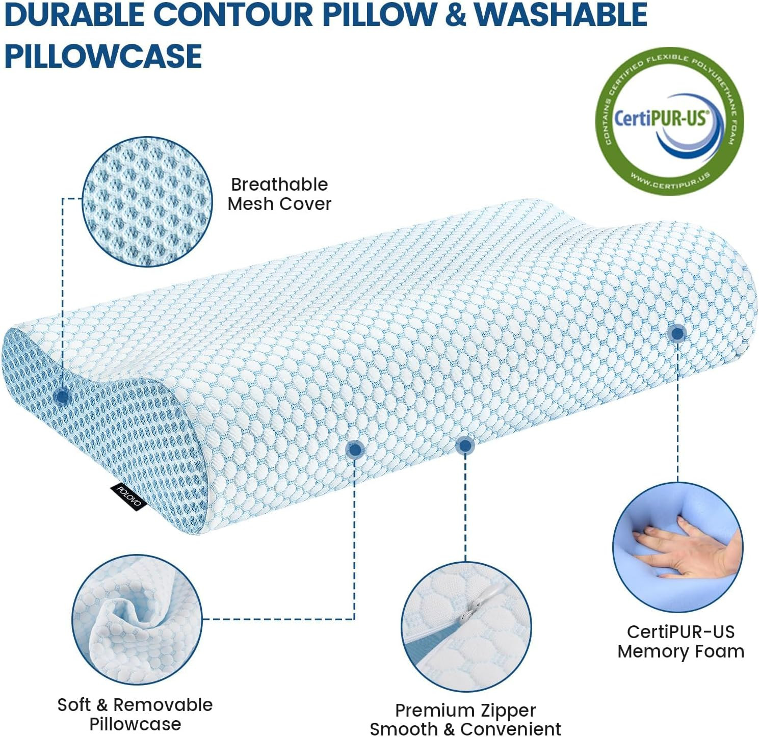 Memory Foam Bed Pillow for Sleeping, Ergonomic Cervical Contour Neck Support Ort