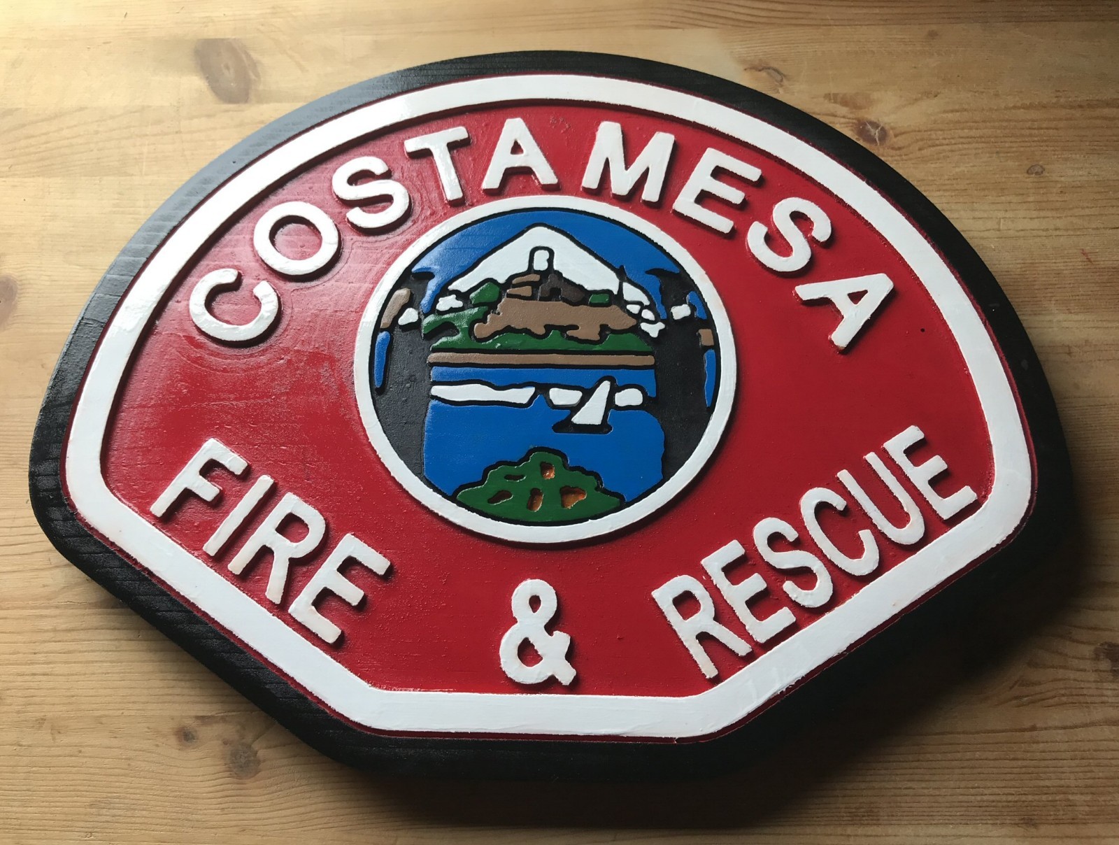 Fire Department Costa Mesa 3D routed wood patch plaque sign Custom Carved