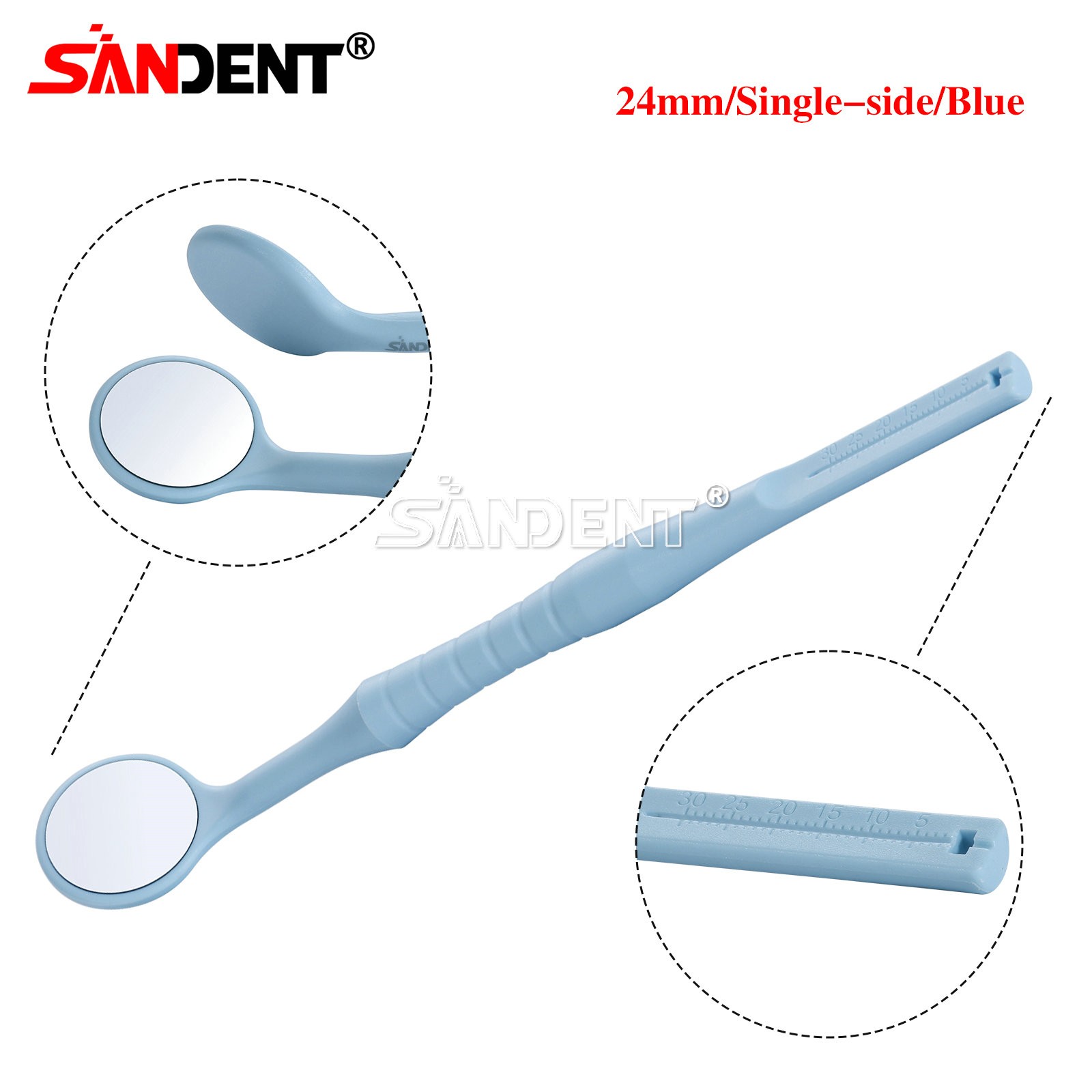 Dental Mouth Mirror 24MM w/ Handle Dental Instruments Stainless Single Side Blue