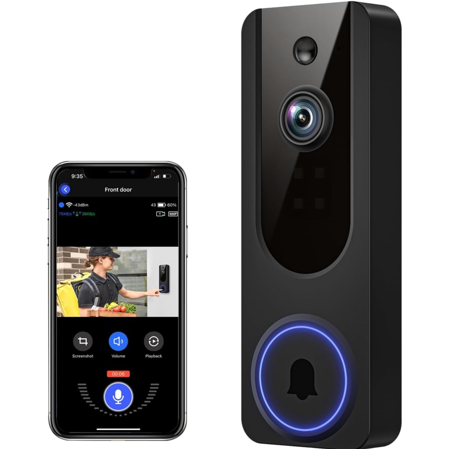 Wireless Smart Doorbell Camera with Motion Detection & Night Vision Capabilities