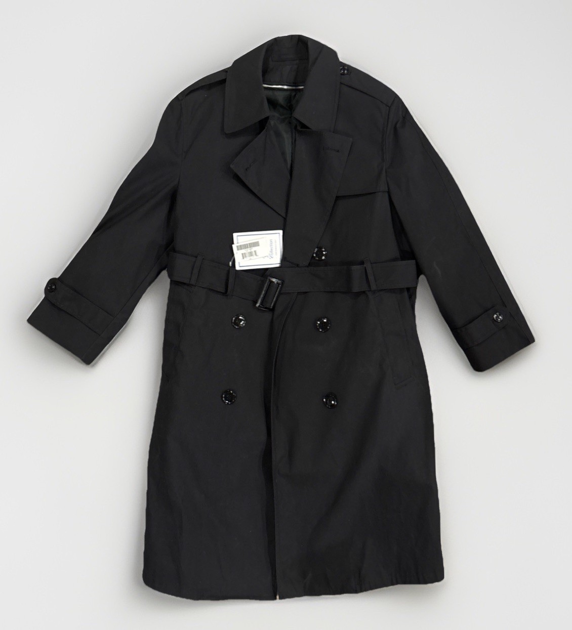 New Old Stock Women’s Military Black Trench Coat Sz 14S Garrison Collection USA