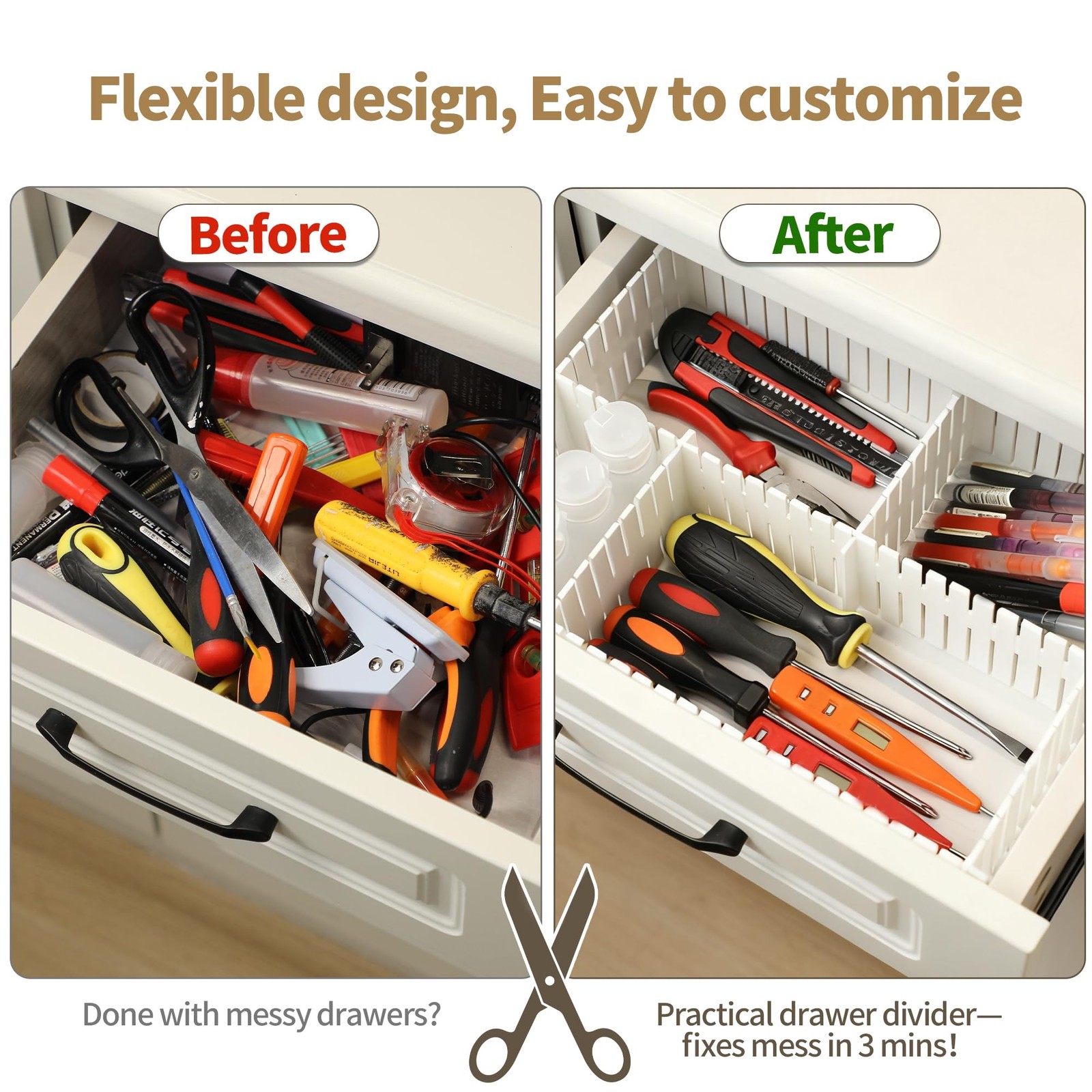 Bofoho Drawer Divider Adjustable DIY Storage Organizer Separator White 16pcs