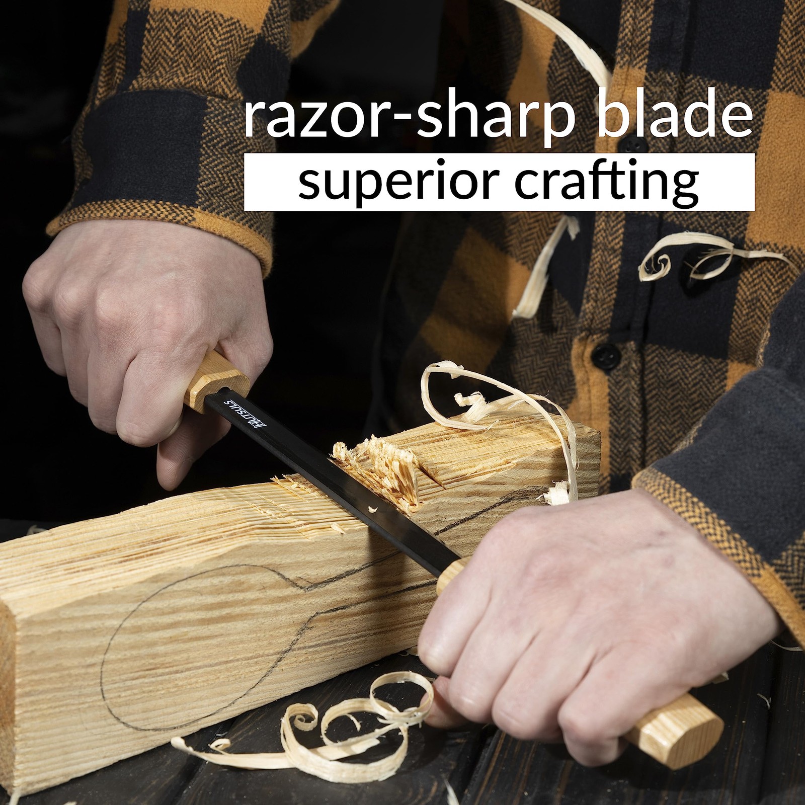 Draw Knife Woodworking Tool - Sharp & Ready 5.3 inch Debarking Knife with Lea...