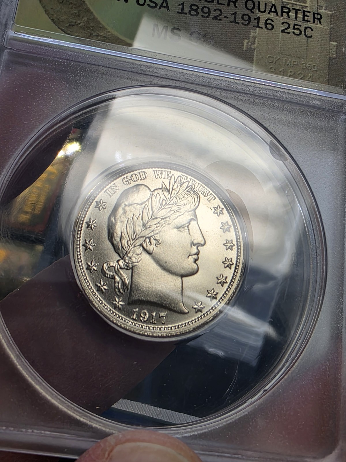 1917-S Dan Carr Barber Quarter O/S on a Silver Barber Quarter High Grade