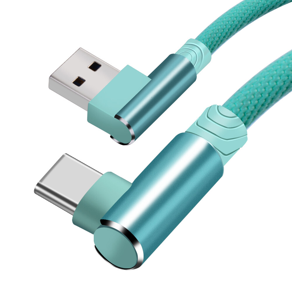 3/6/10Ft USB to Type-C 90 Degree Cable Fast Charger Charging Data Sync Cord Lot