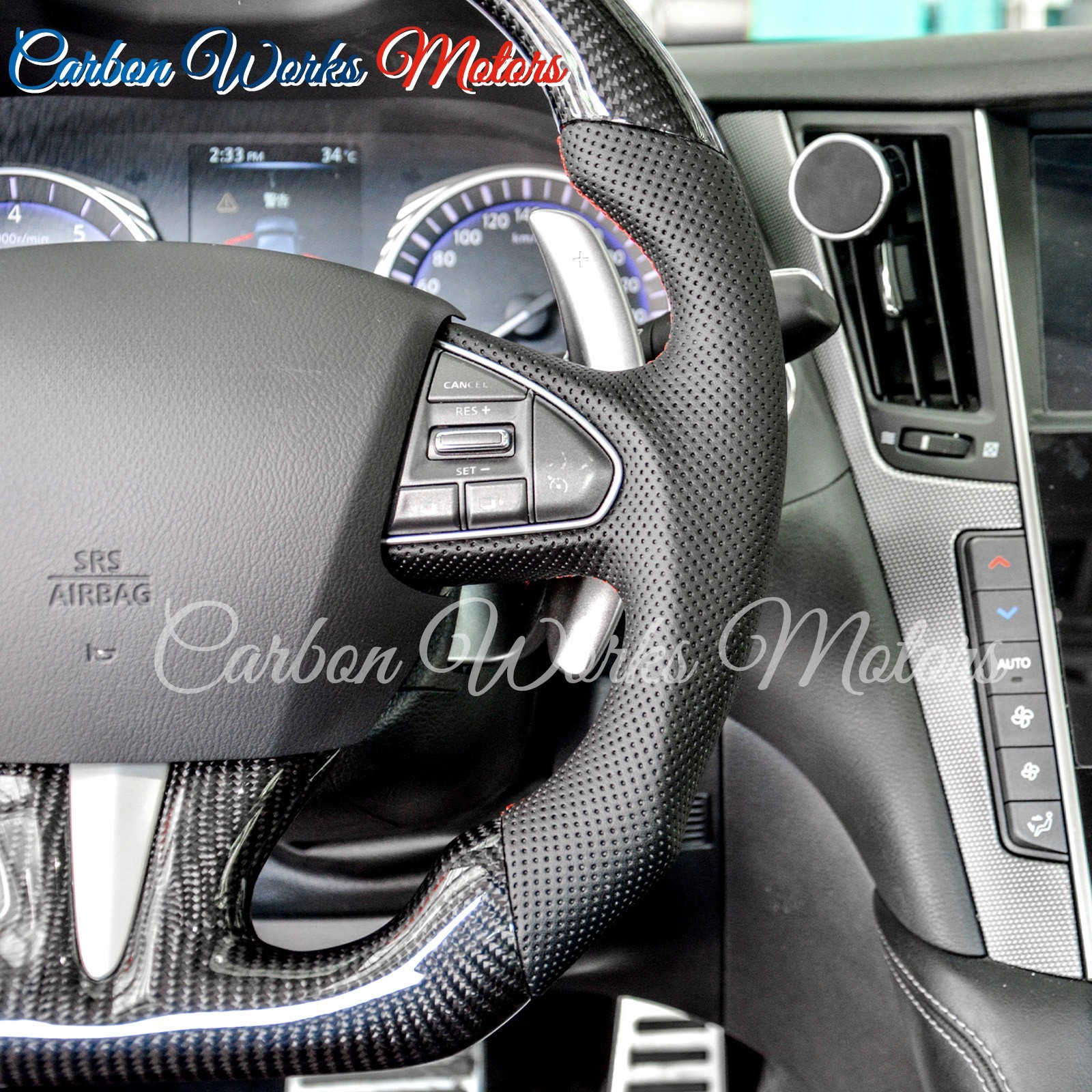 Real Carbon Fiber Steering Wheel For Infiniti Q50 2014-2017 N/Heated,Plug & Play