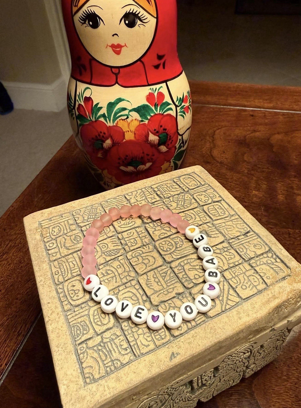 Handmade Beaded Bracelets Pink White Round Adjustable Tie Closure Inspirational