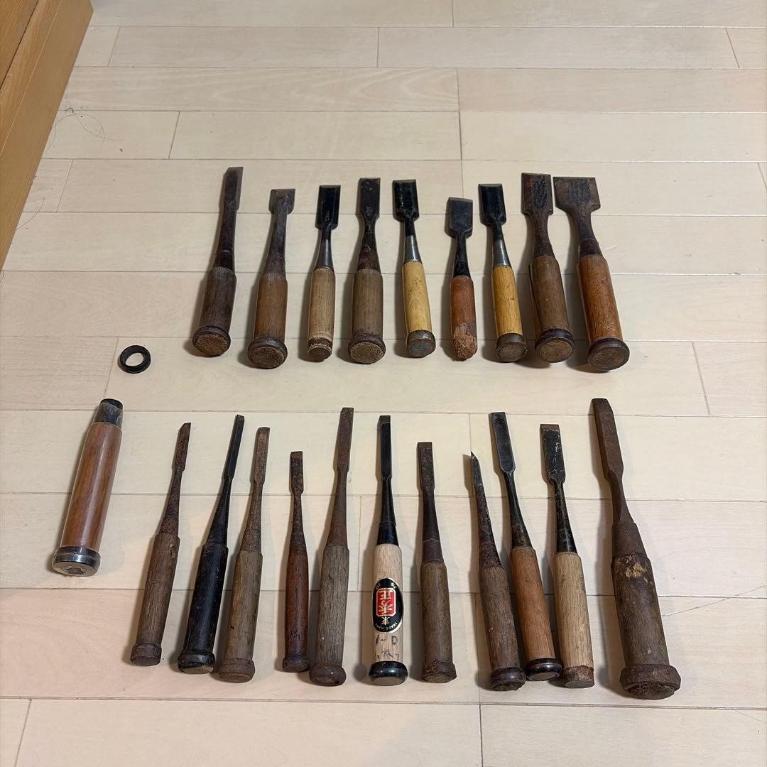 Chisel Nomi set of 20 Japanese Vintage Woodworking Tool Japan Lot #00