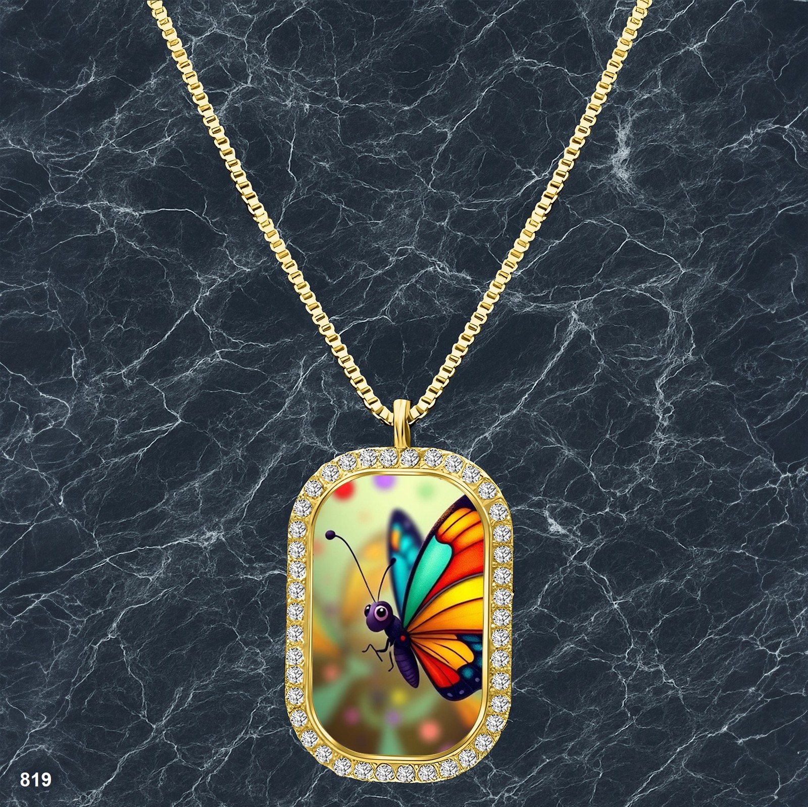 Amazing Colorful Butterfly Pendant Necklace Picture Design Lovely Gold Tone Fine