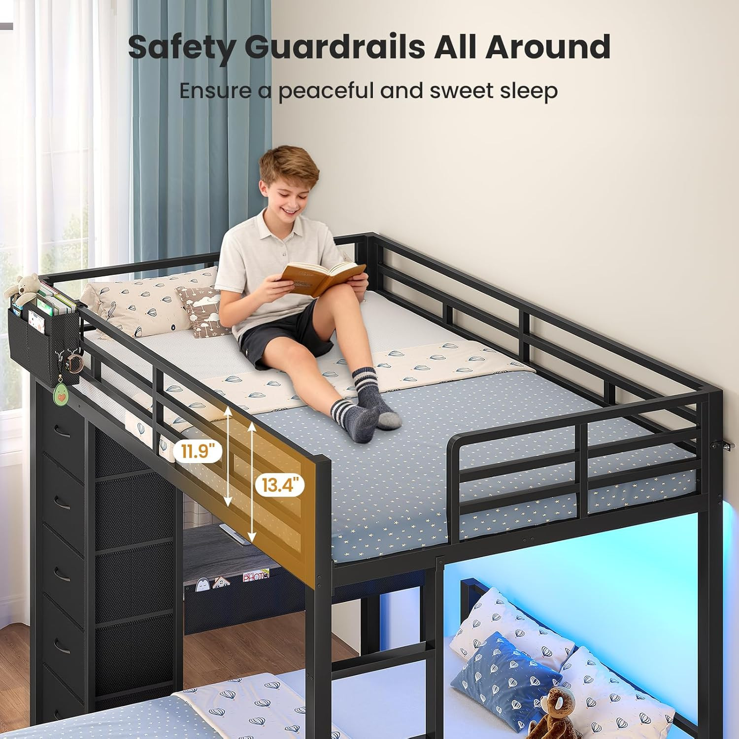 BTHFST Bunk Bed with Desk, Full over Full Bunk Beds with 5 Storage Drawers & Cha
