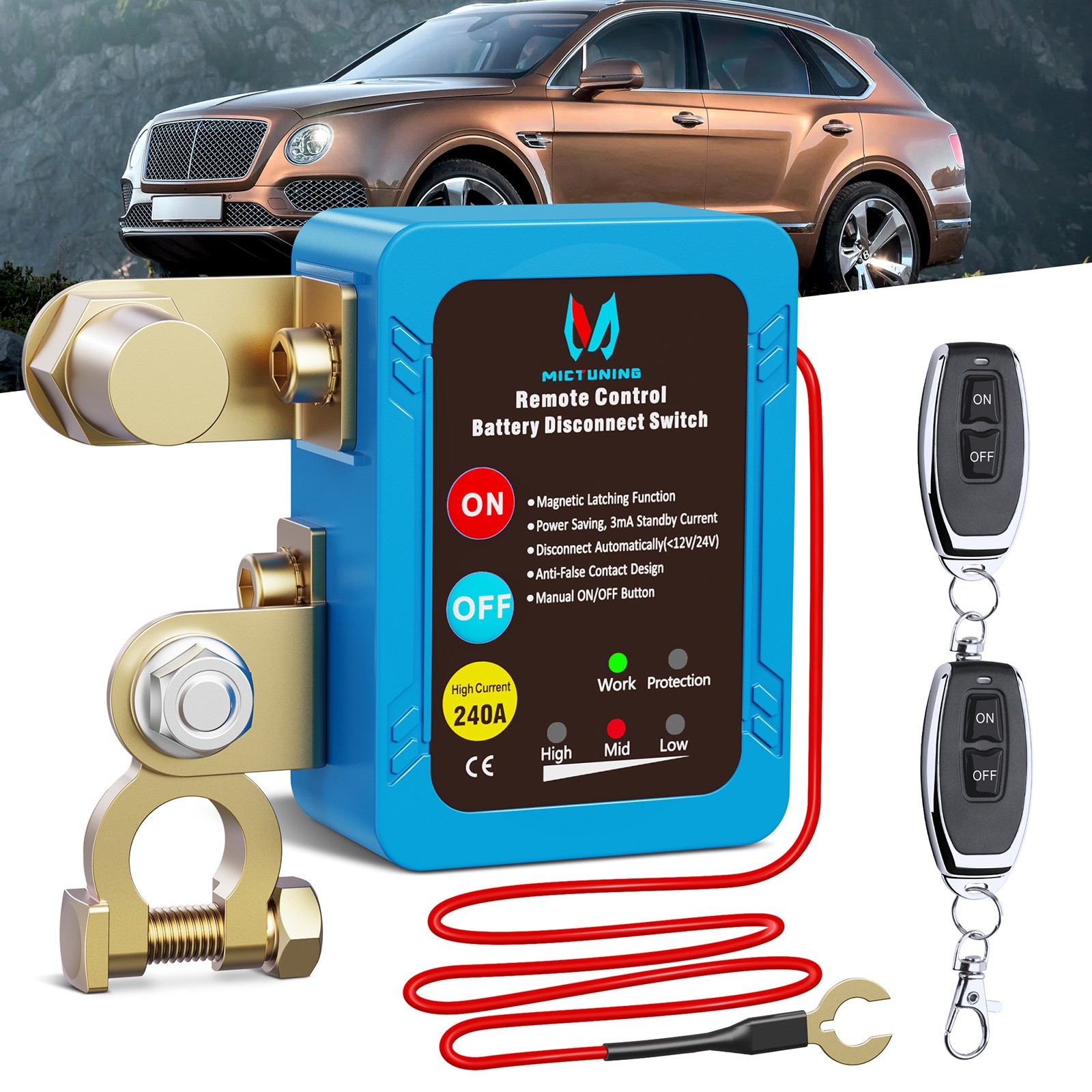 MICTUNING 12V 240A Remote Battery Disconnect Kill Switch Automatic LED Indicator